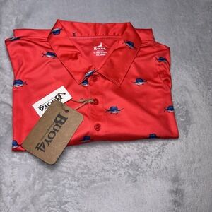 Buoy4 Performance Polo Shirt Mens Extra‎ Large Red AOP Marlin Print Fishing NWT